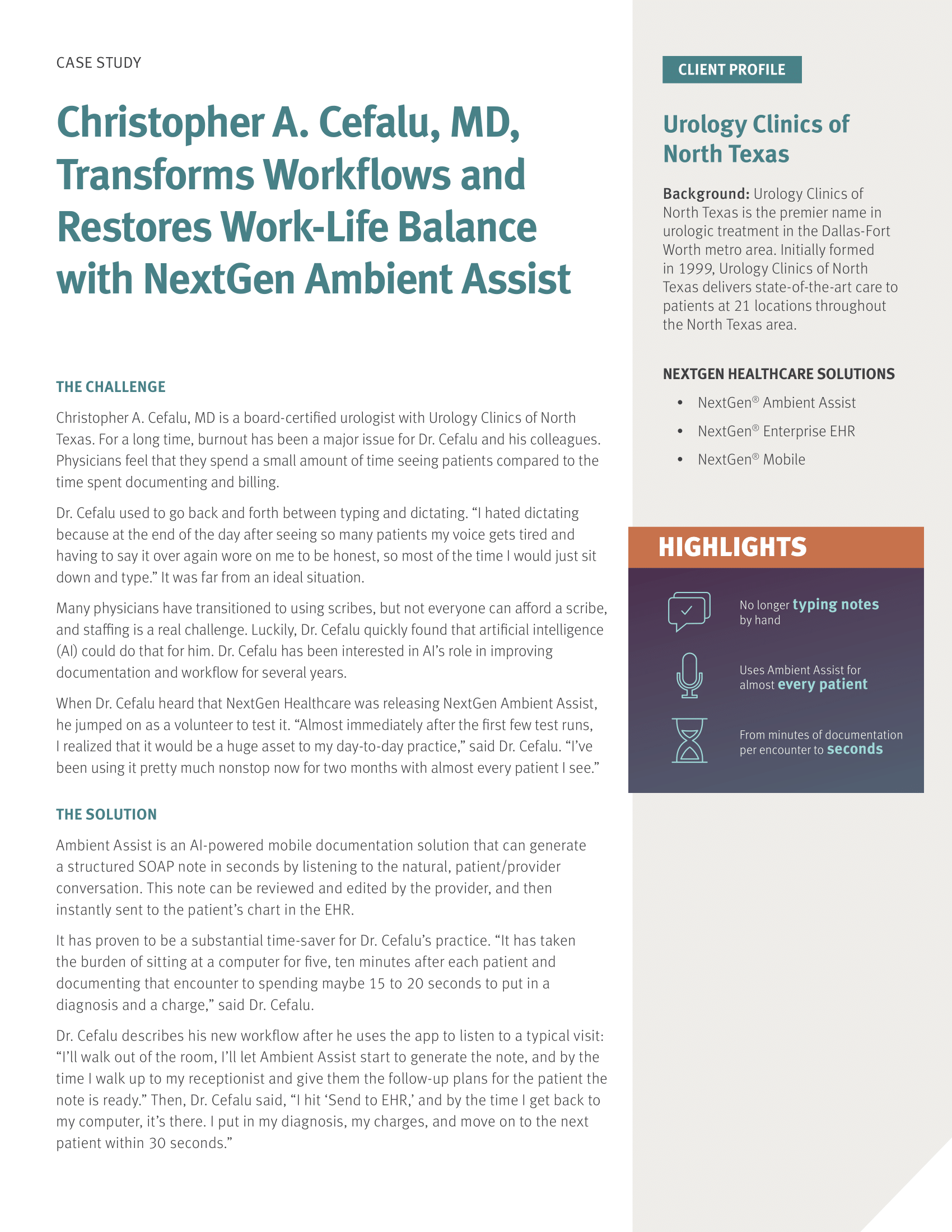 Christopher A. Cefalu, MD, Transforms Workflows and Restores Work-Life Balance with NextGen Ambient Assist